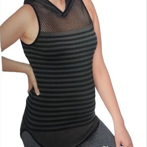 UNDER CONTROL Women's Plus Size 3X Lux Seamless Stripe Fish Net Hooded Tank Top